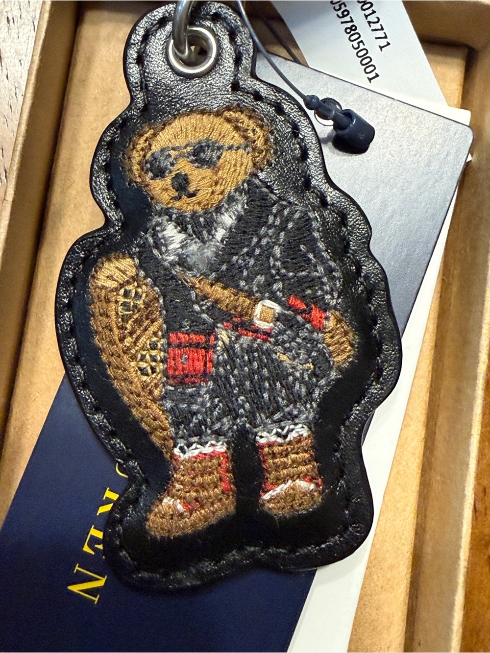 Polo Ralph Lauren Leather Bear Keychain - Brown/Black Embroidered Charm